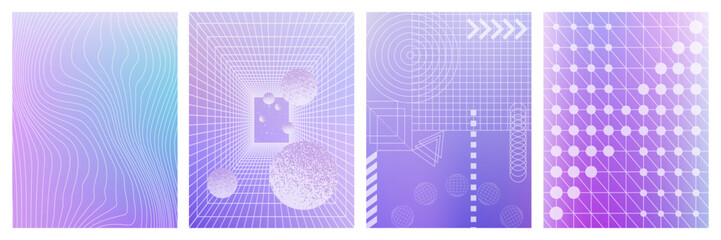 Fototapete - Set of abstract geometric figures contemporary artwork, abstract monochrome vector set posters, cover, invitation inspired brutalism. Flat vector illustration with 3d wireframe models.	
