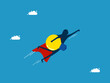 © Nastudio - Finding business knowledge. Businesswoman hero holding a light bulb soars in the sky. Vector