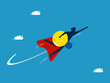 © Nastudio - Salvage knowledge. man hero holding a light bulb soars in the sky. Vector