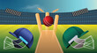 cricket league poster with wicket ball helmet on stadium vector