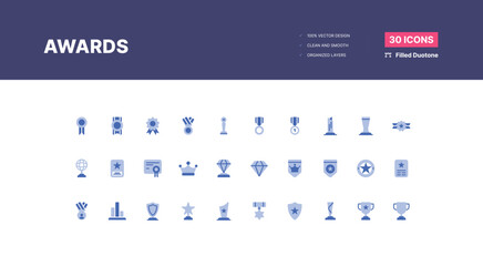  Reward and Badges Icons Pack. Set of premium award icons - Filled Duotone