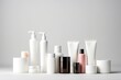 Skin Care Products And White Bottles Set Against Clean White Background