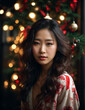 © O-CAP - A Christmas-inspired close-up of an Asian beauty, showcasing her exquisite Oriental allure. Generated Ai