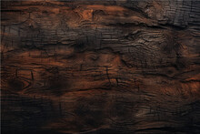 Texture Of Old Dark, Burnt Cracked Wood With Knots