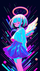 Wall Mural - Hand drawn cartoon anime beautiful angel girl illustration
