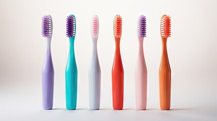 Poster - Vibrant toothbrushes close up on a white backdrop Oral health Care for the mouth