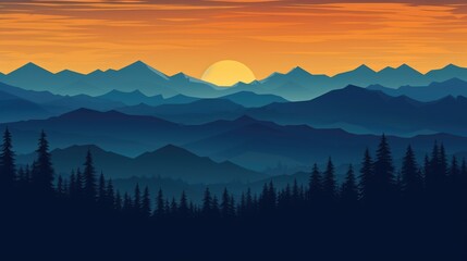 Wall Mural - Mountain forest landscape silhouette. Travel background panorama