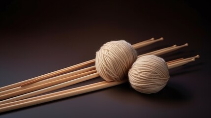 Poster - Woman s knitting hobby beige yarn and needles