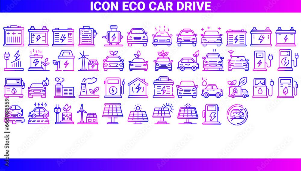 ECO CAR DRIVE ICON SET electric car, hybrid vehicle, ev (electric ...