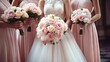 Pink dressed bridesmaids and bride with lovely bouquets Glamorous blog idea for lavish weddings Summertime nuptials