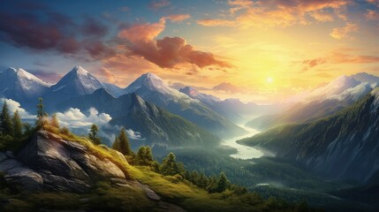 Poster - Scenic mountain sunset view