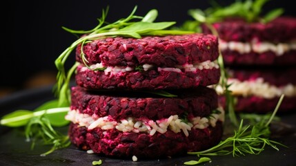 Aufkleber - Vegan burgers with beetroot rice and red beans