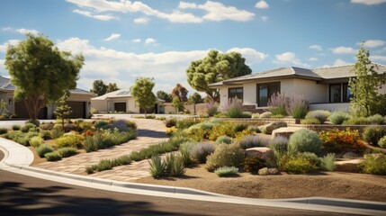 Poster - Suburban home shown with xeriscape landscaping on Streetview