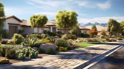 Poster - Suburban home shown with xeriscape landscaping on Streetview