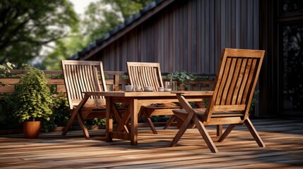 Aufkleber - Wooden terrace furniture with wooden board flooring