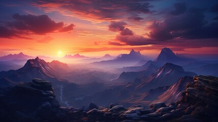 Wall Mural - Scenic mountain sunset view