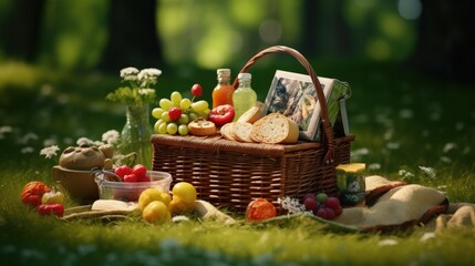 Aufkleber - Various snacks in garden picnic basket