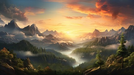 Poster - Scenic mountain sunset view