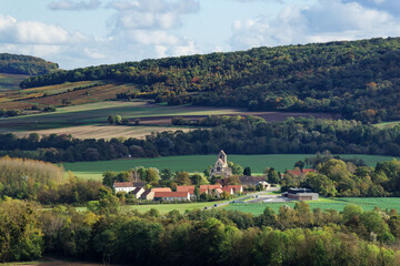 Wall Mural - Mézy-Moulins village in the Marne valley. Hauts-De-France region