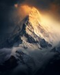 Beautiful mountain top in himalayan art of  mystic symbolism, mountains wallpaper in dramatic atmospheric perspective 