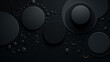 3d render, abstract black background with circles, drops and waves. 