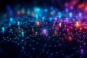 Aufkleber - Abstract dark blue background. Network connection structure. Grid.