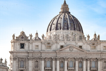 Wall Mural - Vatican city, Italy - October 3, 2023: Facade of St. Peter's Basilica with Statues of saints in the Vatican, Rome, Italy