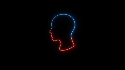 Wall Mural - Man head silhouette icon. neon face shape sign.
