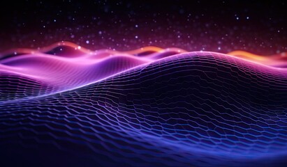 Wall Mural - Blue and purple waves and lines presenting data visualization, futuristic space aesthetic, created with AI