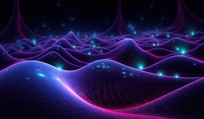 Wall Mural - blue and purple waves and lines presenting data visualization, futuristic space aesthetic, created w