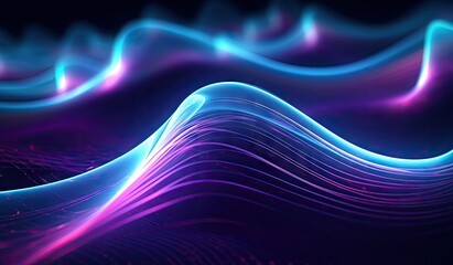 Wall Mural - blue and purple waves and lines presenting data visualization, futuristic space aesthetic, created w