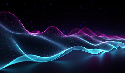 Wall Mural - blue and purple waves and lines presenting data visualization, futuristic space aesthetic, created w