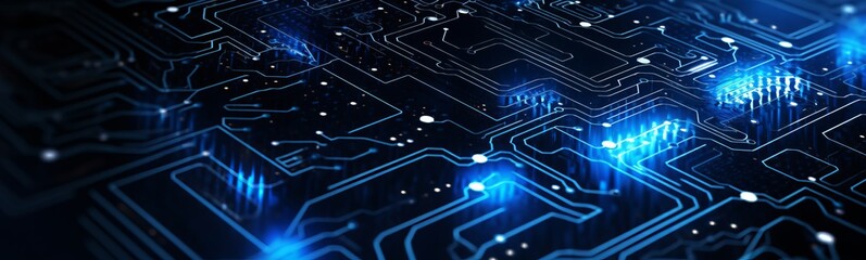 Aufkleber - Futuristic banner of a digital circuit with glowing chips or microchip