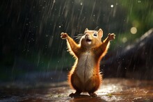 Squirrel Doing Rain Dance, Cartoon Style