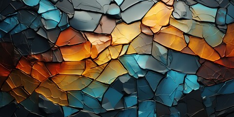 Dark orange blue green teal abstract background. Gradient. Toned rough stone surface with cracks