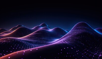 Wall Mural - blue and purple waves and lines presenting data visualization, futuristic space aesthetic, created w