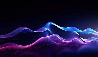 Wall Mural - blue and purple waves and lines presenting data visualization, futuristic space aesthetic, created w