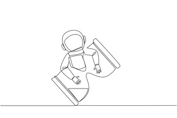 Poster - continuous one line drawing young astronaut hugging hourglass. the exact countdown, the additional c