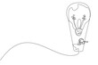 © Simple Line - Continuous one line drawing young energetic astronaut using monocular, flying with hot air balloon ligthbulb. Looking for idea during expedition. Cosmic. Single line draw design vector illustration