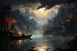 The night landscape of a man on a boat