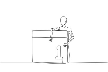 Aufkleber - Continuous one line drawing robot hugging desk calendar. The launch date of the latest technology robot has been set. Machine learning concept. Future tech. Single line draw design vector illustration