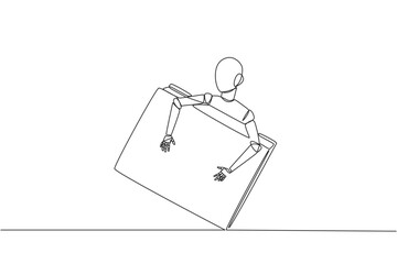 Poster - Continuous one line drawing robot hugging book. Read, add insight, increase knowledge. Like humans. Humanoid artificial intelligence. Future tech concept. Single line draw design vector illustration