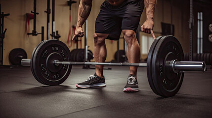 Wall Mural - Close-up of person using trap bar for hex deadlifts