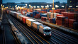Rail Freight Terminal: Trains Arriving and Departing Containers Being Shifted