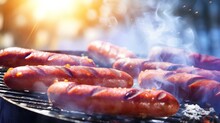In Winter, Grilled Sausages Are Fried Outdoors.