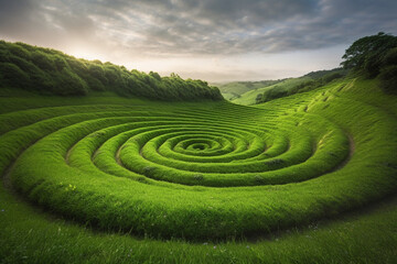 Wall Mural - Spiral green hill view generative AI