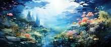 Let The Soothing Watercolor Blues Of This Underwater Wallpaper Transport You To The Depths Of The Sea, Where The Ocean's Mysteries Come To Life.