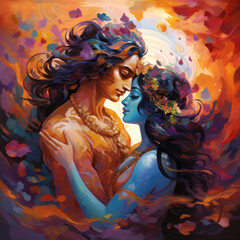 Wall Mural - romantic couple tantra lover sensual kiss - by generative ai