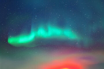 Sticker - night starry sky. milky way and northern lights. green aurora borealis