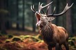 Red deer stag roaring in the forest. Generative AI